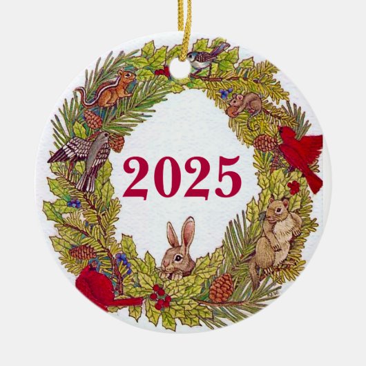Natuur's Holiday Wreath Keramisch Ornament (Voorkant)