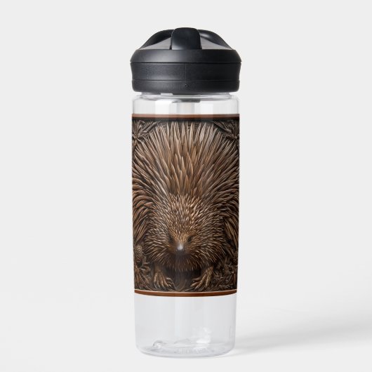 Natuur's Quill: De Australische Echidna in Hout, Waterfles (Voorkant)
