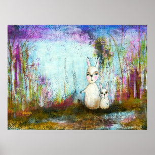 Natuurschool, Mama en Baby Konijnen Abstracte Kuns Poster