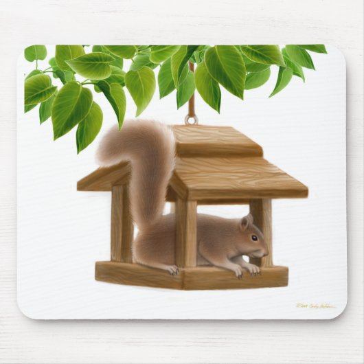 Naughty Bird Feeder Squirrel Mousepad Muismat (Voorkant)