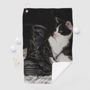 Naughty black and white cat golfhanddoek