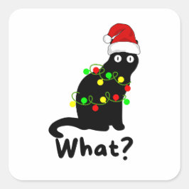 Naughty Black Cat Wearing Santa Hat Vierkante Sticker
