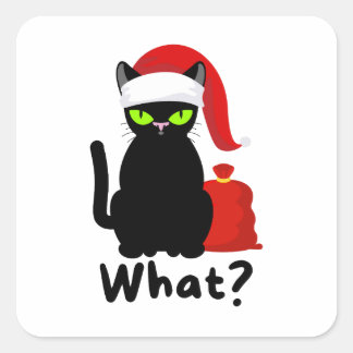 Naughty Black Cat Wearing Santa Hat Vierkante Sticker
