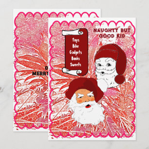Naughty but Good Kind Santa's Wish List Kerstmis Feestdagenkaart