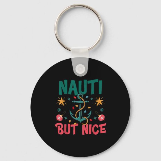 Naughty But Nice Funny Nautical Christmas Pun Joke Sleutelhanger (Voorkant)