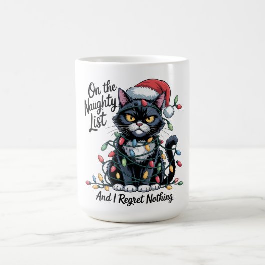 Naughty Cat Christmas Mug – Funny Santa Hat  (Centre)