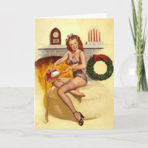 Naughty Christmas Stocker Pin-Up Wenskaart Feestdagen Kaart