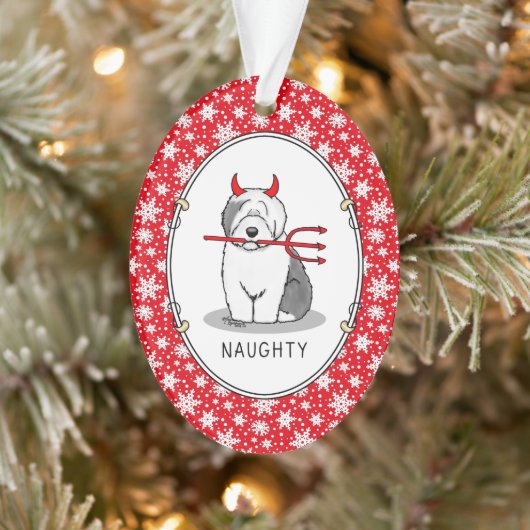 Naughty Devil Old English Sheepdog (grijs 1) Ornament (Boom)
