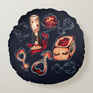 Naughty Dice & Champagne Adult Humor Dark Romantic Rond Kussen