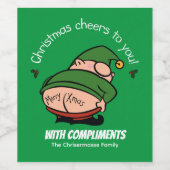 Naughty Elves Green Christmas Vin Étiquette (Étiquettes simples)