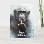 Naughty Funny Chimpanzee Middle Finger Birthday Kaart (Voorkant)