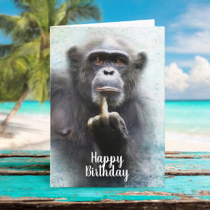 Naughty Funny Chimpanzee Middle Finger Birthday Kaart