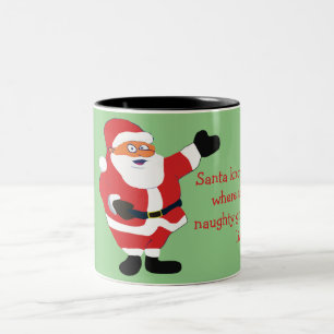 Naughty Girl Bad Santa Funny Joke Humor Fun Tweekleurige Koffiemok