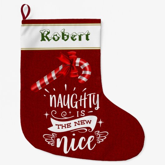 Naughty is het New Nice Candy Ribbon Monogram Grote Kerstsok (Voorkant)