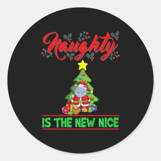 Naughty Is The New Nice Christmas Santa Xmas Premi Ronde Sticker (Voorkant)