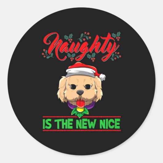 Naughty Is The New Nice Christmas Santa Xmas Premi Ronde Sticker (Voorkant)