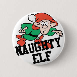 Naughty KerstElf Ronde Button 5,7 Cm