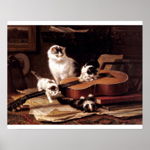 Naughty kittens die gitaar spelen poster