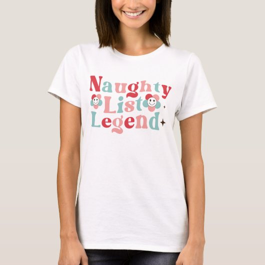 Naughty List Legend Retro Grappig Kerstfeest T-shirt (Voorkant)