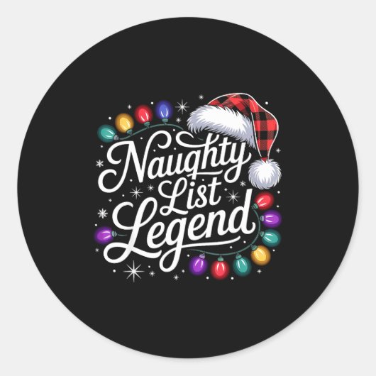 Naughty List Legend Xmas Lights Buffalo Plaid Red  Ronde Sticker (Voorkant)