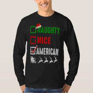 Naughty Nice American Kerstpyjama Funny Sant T-shirt