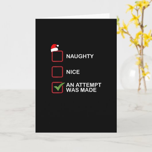 Naughty Nice Attempt Made Funny Christmas List Kaart (Gele Bloem)