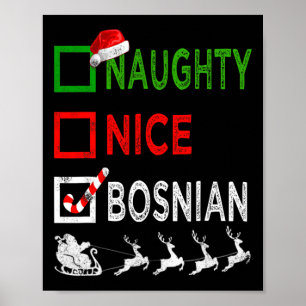 Naughty Nice Bosnian kerstpyjama Funny Santa Poster