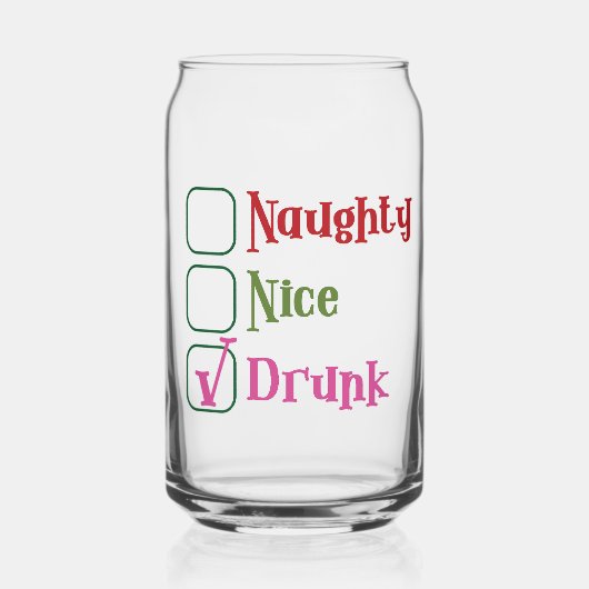 Naughty Nice Drunk Funny Holiday Christmas Blikvorm Glas (Voorkant)