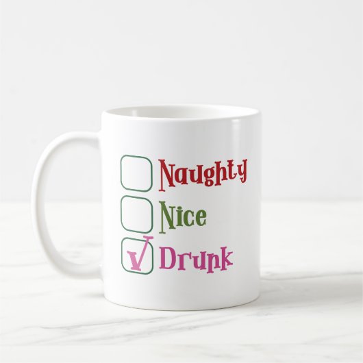 Naughty Nice Drunk Funny Holiday Christmas Mug (Gauche)