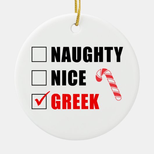 Naughty Nice Greek Candy Cane Ceramic Ornament (Voorkant)