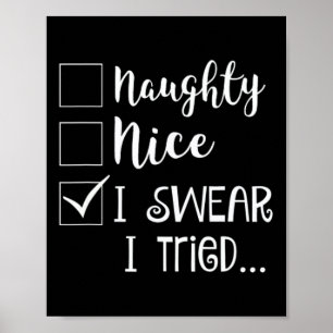 Naughty Nice Ik zweer dat ik heb geprobeerd Kerst Poster