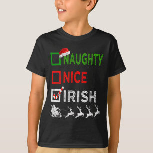 Naughty Nice Irish Kerstpyjamas Funny Santa H T-shirt