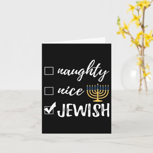 Naughty Nice Jewish Funny Ugly Kerstmis Hanukkah Kaart (Gele Bloem)
