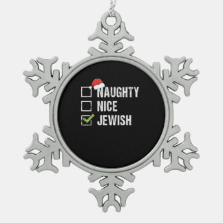 Naughty Nice Jewish Santa Christmas Tin Sneeuwvlok Ornament