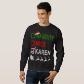 Naughty Nice Karen Kerstpyjamas Funny Santa H Trui (Voorkant volledig)