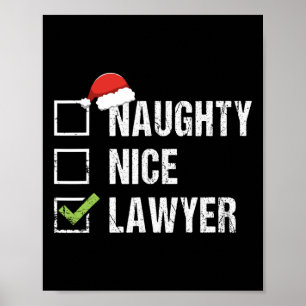 Naughty Nice Lawyer Santa Hat Law Kerstcadeau Poster