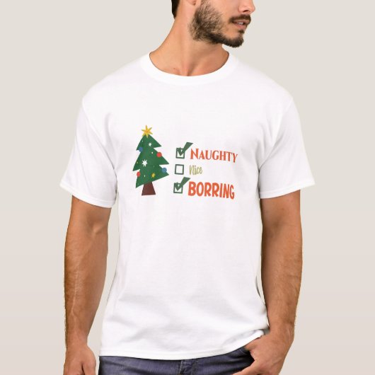 Naughty, Nice of Boring Funny-kerstpaar T-shirt (Voorkant)