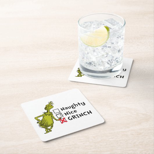 Naughty, Nice of Grinch Quote Vierkante Kartonnen Onderzetter (Insitu)
