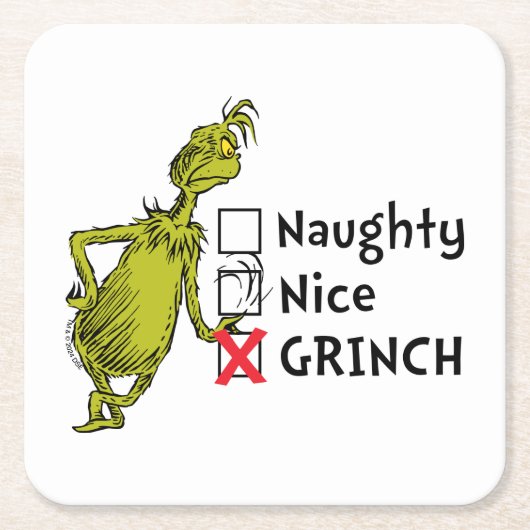Naughty, Nice of Grinch Quote Vierkante Kartonnen Onderzetter (Voorkant)