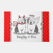Naughty & Nice Old English Sheepdogs (grijs 1) Deurmat (Voorkant)