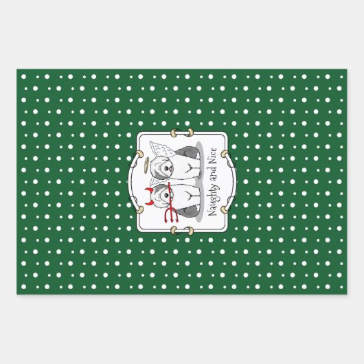 Naughty & Nice Old English Sheepdogs (grijs 1) Inpakpapier Vel (Voorkant 3)