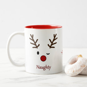 Naughty & Nice Personalized Reindeer Tweekleurige Koffiemok