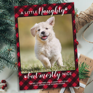 Naughty Nice persoonlijke foto van Red Pset Dog Pe Feestdagenkaart