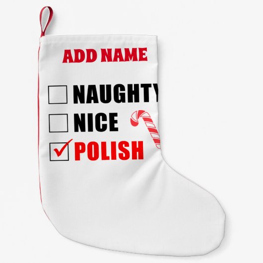 Naughty Nice Poolse gepersonaliseerde Kleine Kerstsok (Voorkant)