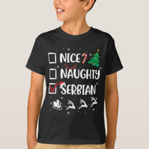 Naughty Nice Serbian Kerstmis Funny Santa Hat Xma T-shirt