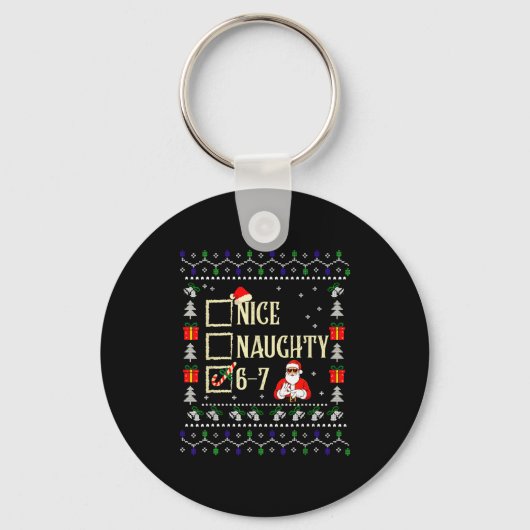 Naughty Nice Six Seven Kids Ugly Christmas Sweater Sleutelhanger (Voorkant)