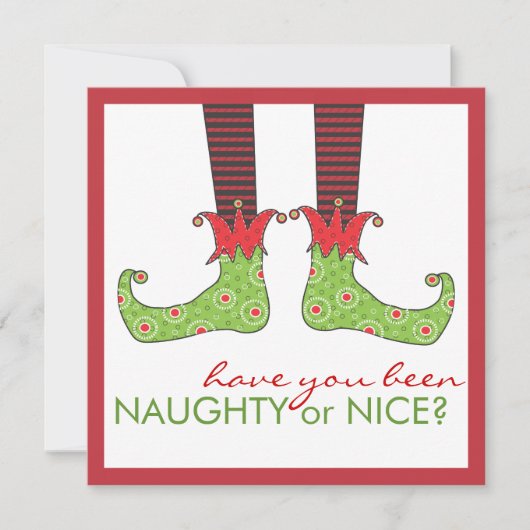 Naughty of Nice Elf Feet Holiday Kerstparty Kaart (Voorkant)