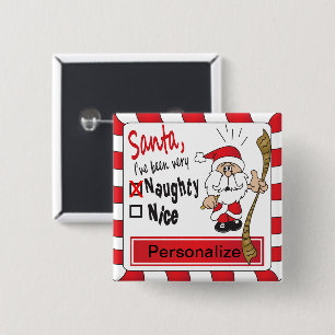 Naughty of Nice Funny Kerstmis Vierkante Button 5,1 Cm