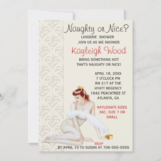Naughty of Nice Lingerie Shower Invitation Kaart (Voorkant)