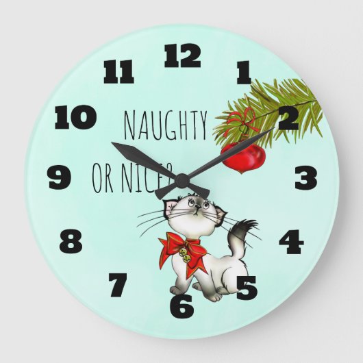 Naughty of Nice Playful Kitty Cat Kerstmis Grote Klok (Voorkant)
